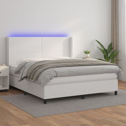 Боксспринг легло с матрак и LED бяло 180x200 см изкуствена кожа