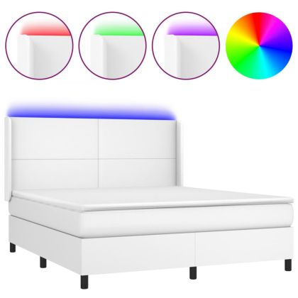 Боксспринг легло с матрак и LED бяло 180x200 см изкуствена кожа