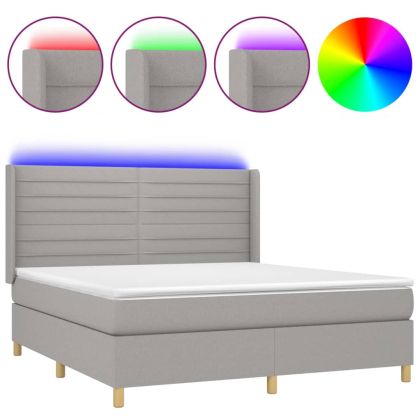 Боксспринг легло с матрак и LED, светлосиво, 160x200 см, плат