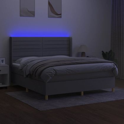 Боксспринг легло с матрак и LED, светлосиво, 160x200 см, плат