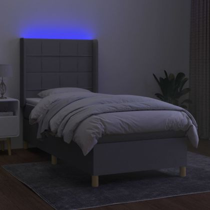 Боксспринг легло с матрак и LED, светлосиво, 80x200 см, плат