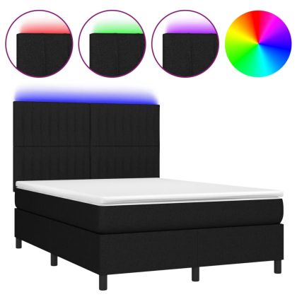 Боксспринг легло с матрак и LED, черно, 140x200 см, плат