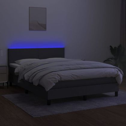 Боксспринг легло с матрак и LED, тъмносиво, 140x190 см, плат