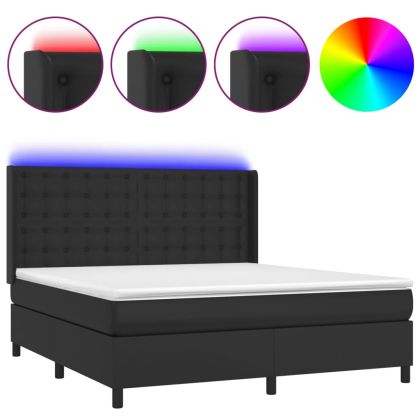 Боксспринг легло с матрак и LED черно 180x200см изкуствена кожа