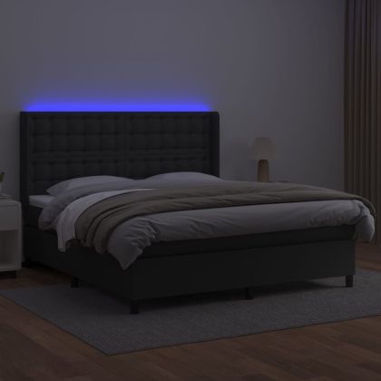 Боксспринг легло с матрак и LED черно 180x200см изкуствена кожа