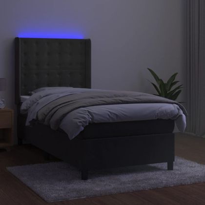 Боксспринг легло с матрак и LED, тъмносиво, 90x190 см, кадифе