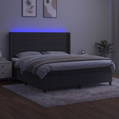 Боксспринг легло с матрак и LED, тъмносиво, 180x200 см, кадифе