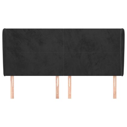 Горна табла за легло с уши, черна, 203x23x118/128 см, кадифе