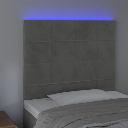 LED горна табла за легло, светлосива, 90x5x118/128 см, кадифе