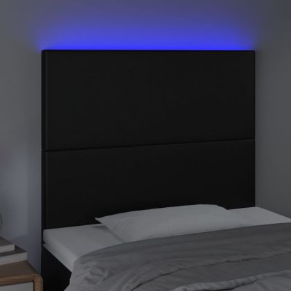 LED горна табла за легло, черна,80x5x118/128см, изкуствена кожа