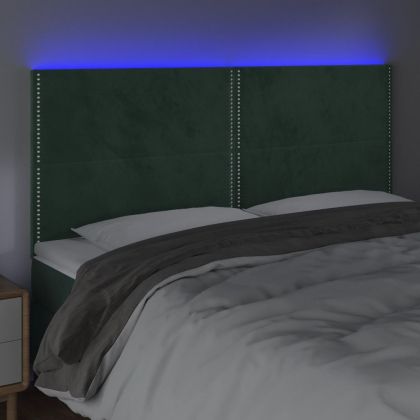 LED горна табла за легло, тъмнозелена, 180x5x118/128 см, кадифе