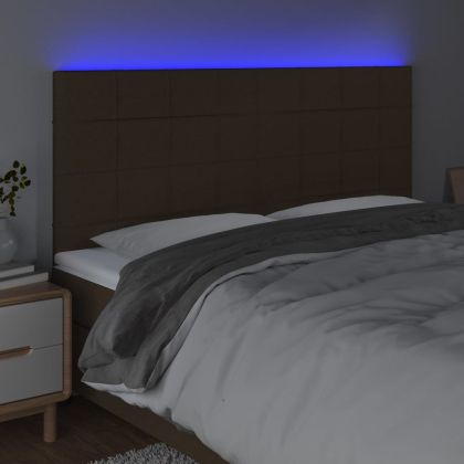 LED горна табла за легло, тъмнокафява,180x5x118/128 см, плат