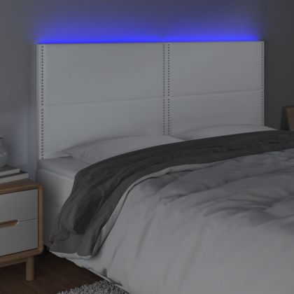 LED горна табла за легло, бяла, 200x5x118/128см изкуствена кожа