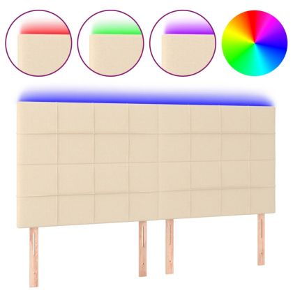 LED горна табла за легло, кремава, 180x5x118/128 см, плат