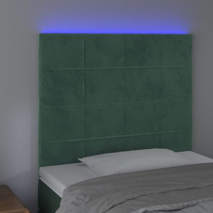LED горна табла за легло, тъмнозелена, 80x5x118/128 см, кадифе