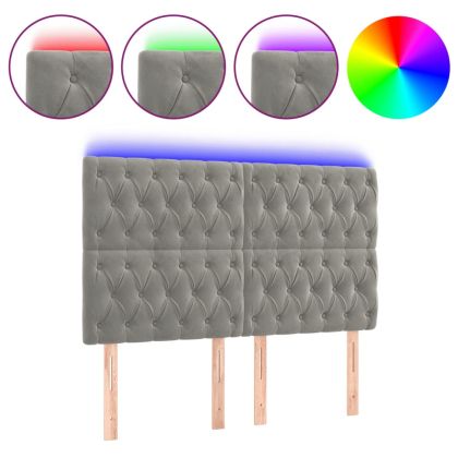 LED горна табла за легло, светлосива, 144x7x118/128 см, кадифе