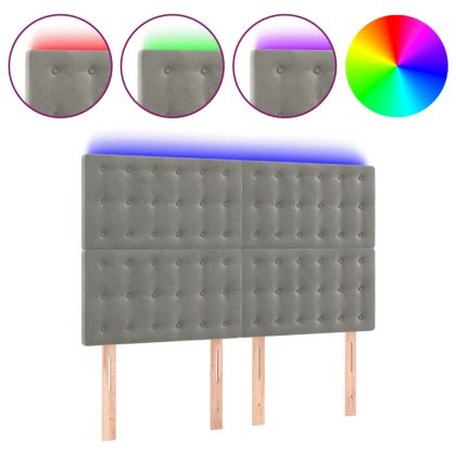 LED горна табла за легло, светлосива, 144x5x118/128 см, кадифе