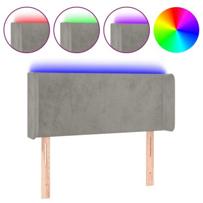 LED горна табла за легло, светлосива,83x16x78/88 см, кадифе