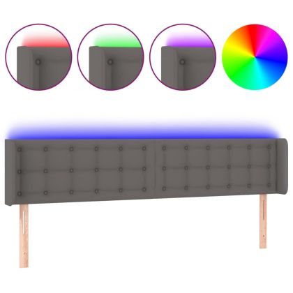 LED горна табла за легло, сива, 203x16x78/88см, изкуствена кожа