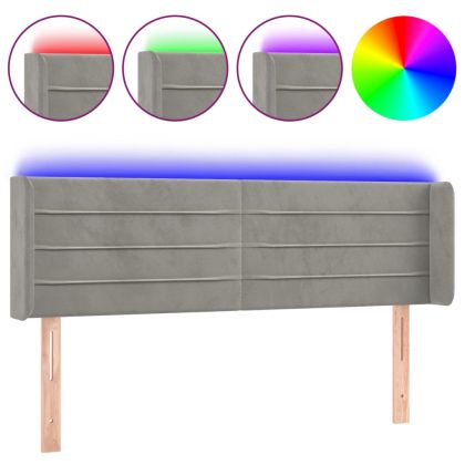 LED горна табла за легло, светлосива, 147x16x78/88 см, кадифе