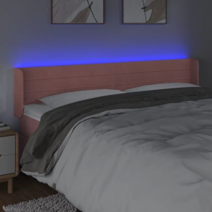LED горна табла за легло, розова, 203x16x78/88 см, кадифе