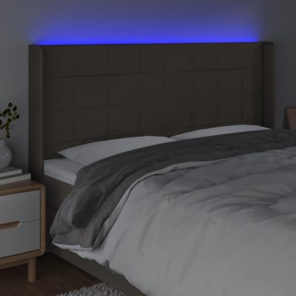 LED горна табла за легло, таупе, 203x16x118/128 см, плат