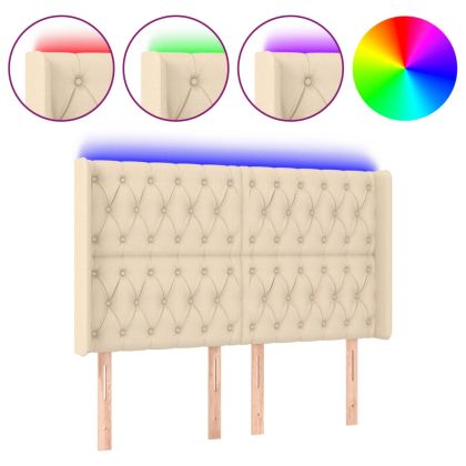 LED горна табла за легло, кремава, 147x16x118/128 см, плат