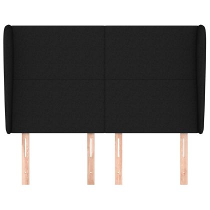 Горна табла за легло с уши, черна, 147 x 23 x 118/128 см, плат