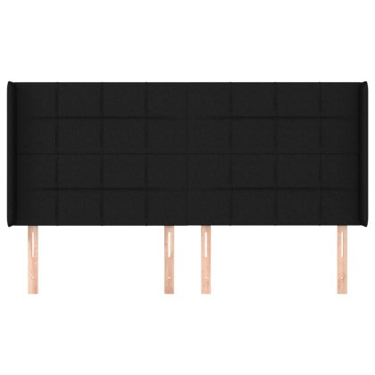 Горна табла за легло с уши, черна, 183x16x118/128 см, плат