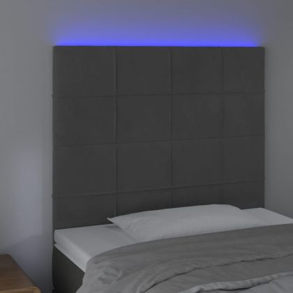 LED горна табла за легло, тъмносива, 80x5x118/128 см, кадифе