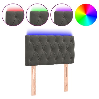 LED Горна табла за легло, тъмносива, 80x7x78/88 см, кадифе