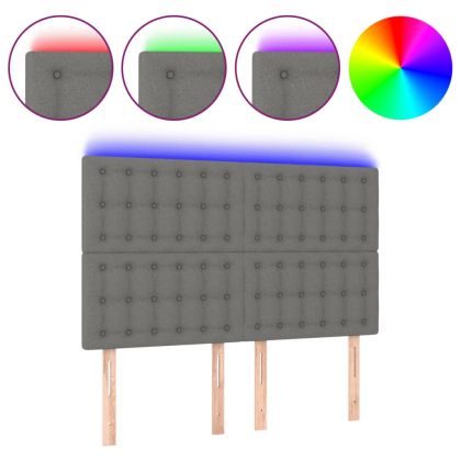 LED горна табла за легло, тъмносива, 144x5x118/128 см, плат