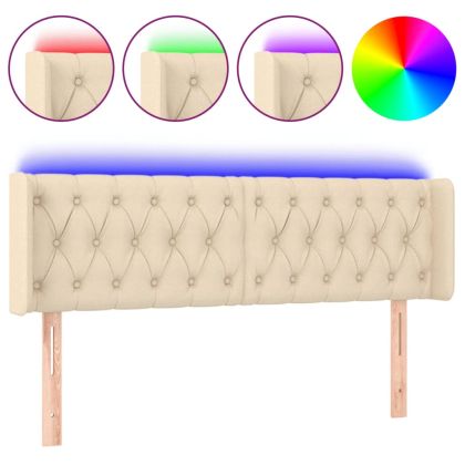 LED горна табла за легло, кремава, 147x16x78/88 см, плат