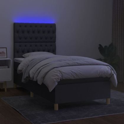 Боксспринг легло с матрак и LED, тъмносива, 90x190 см, плат