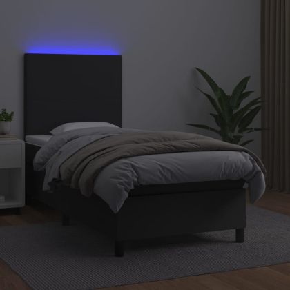 Боксспринг легло с матрак и LED черно 100x200см изкуствена кожа