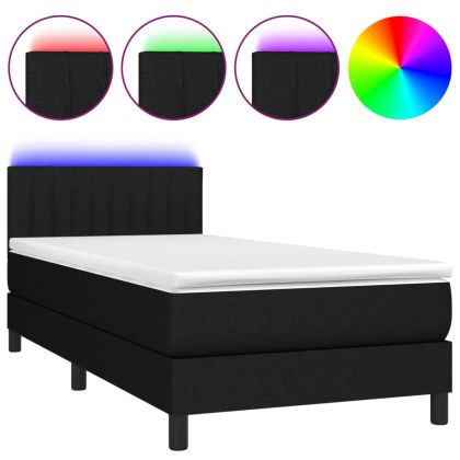 Боксспринг легло с матрак и LED, черно, 80x200 см, плат