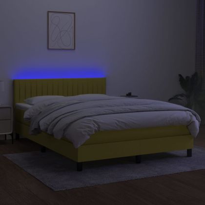 Боксспринг легло с матрак и LED, синьо, 140x190 см, плат