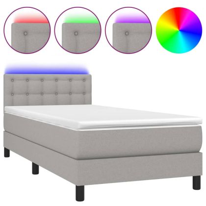 Боксспринг легло с матрак и LED, светлосиво, 90x200 см, плат
