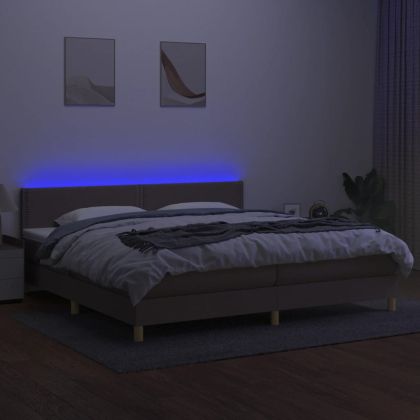 Боксспринг легло с матрак и LED, таупе, 200x200 см, плат