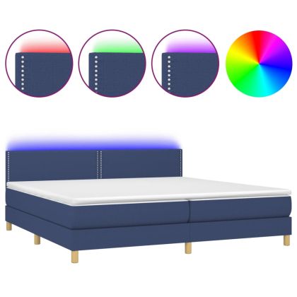 Боксспринг легло с матрак и LED, синя, 200x200 см, плат