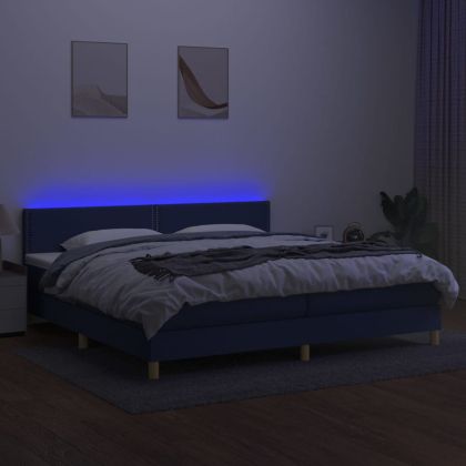 Боксспринг легло с матрак и LED, синя, 200x200 см, плат