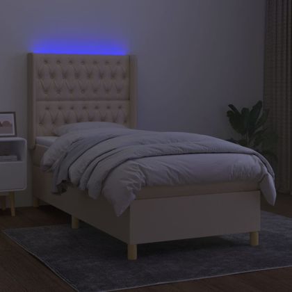 Боксспринг легло с матрак и LED, кремаво, 100x200 см, плат