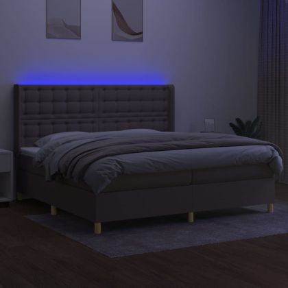 Боксспринг легло с матрак и LED, таупе, 200x200 см, плат