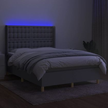 Боксспринг легло с матрак и LED, светлосиво, 140x190 см, плат