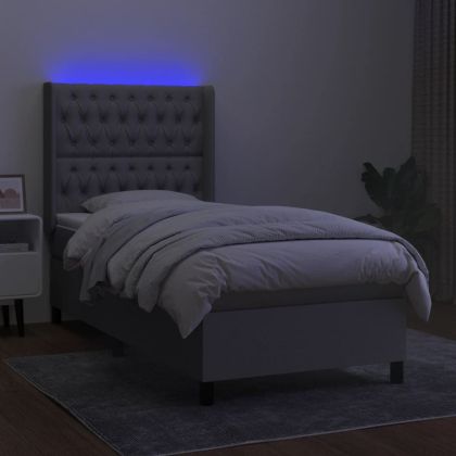 Боксспринг легло с матрак и LED, светлосиво, 90x200 см, плат