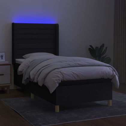 Боксспринг легло с матрак и LED, черна, 90x190 см, плат