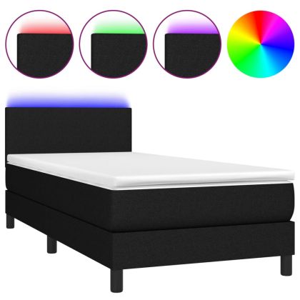 Боксспринг легло с матрак и LED, черна, 90x200 см, плат