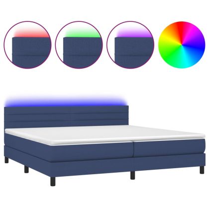 Боксспринг легло с матрак и LED, синя, 200x200 см, плат