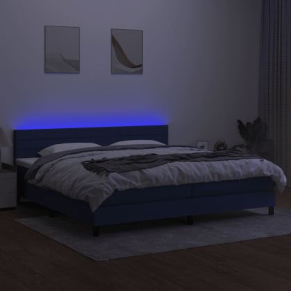Боксспринг легло с матрак и LED, синя, 200x200 см, плат