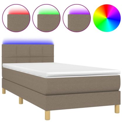 Боксспринг легло с матрак и LED, таупе, 80x200 см, плат